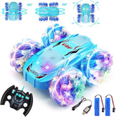 Toy car with colorful lights and accessories on a white background