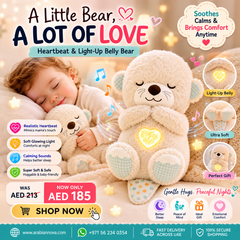 Heartbeat & Light-Up Belly Bear for Babies – Soothing Sleep Plush Toy (25cm)