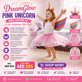 Girls Pink Unicorn Fairy Costume UAE | DreamGlow Unicorn Wing Dress-Up Set for Kids