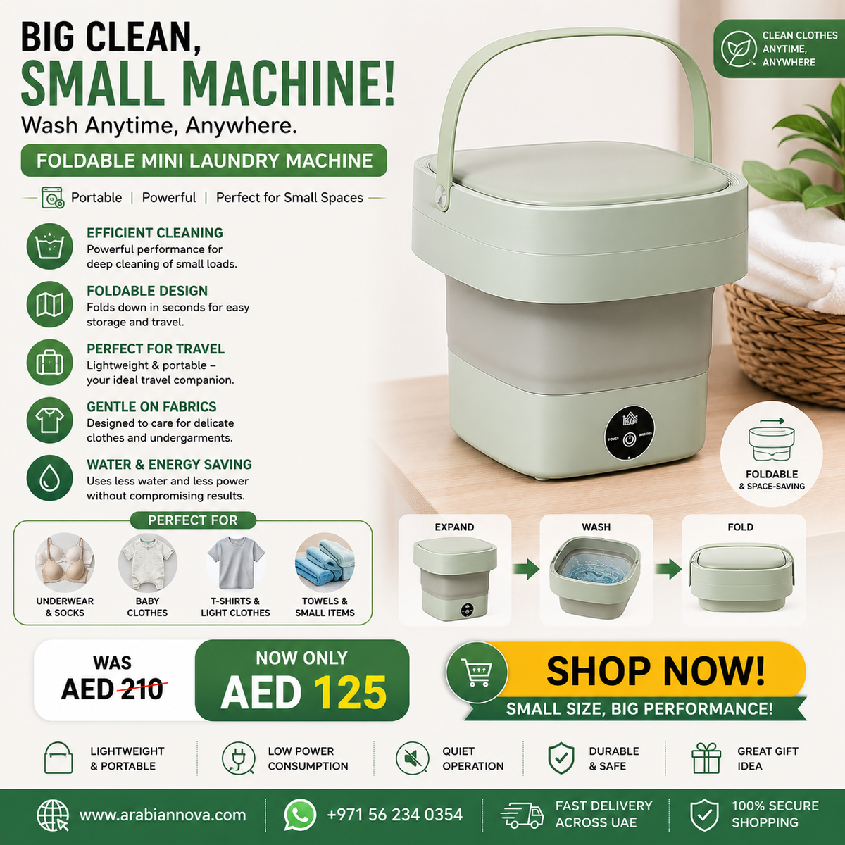 Foldable Mini Laundry Machine UAE | Portable Washing Machine for Travel & Small Spaces