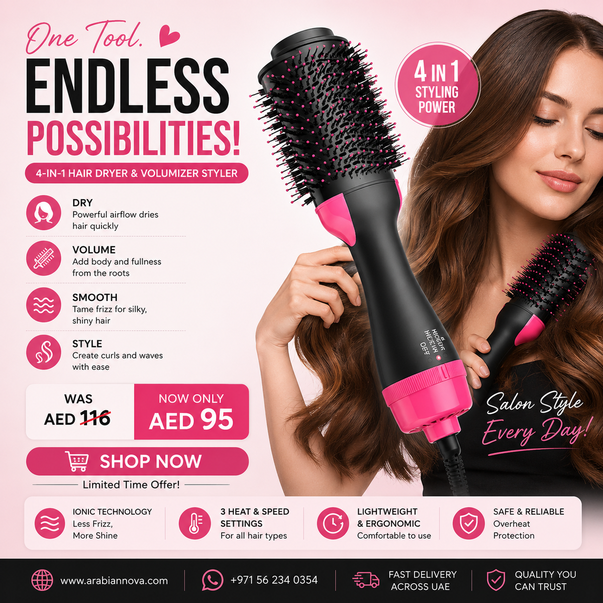 One Step Hot Air Brush UAE | 4-in-1 Hair Dryer & Volumizer Styler