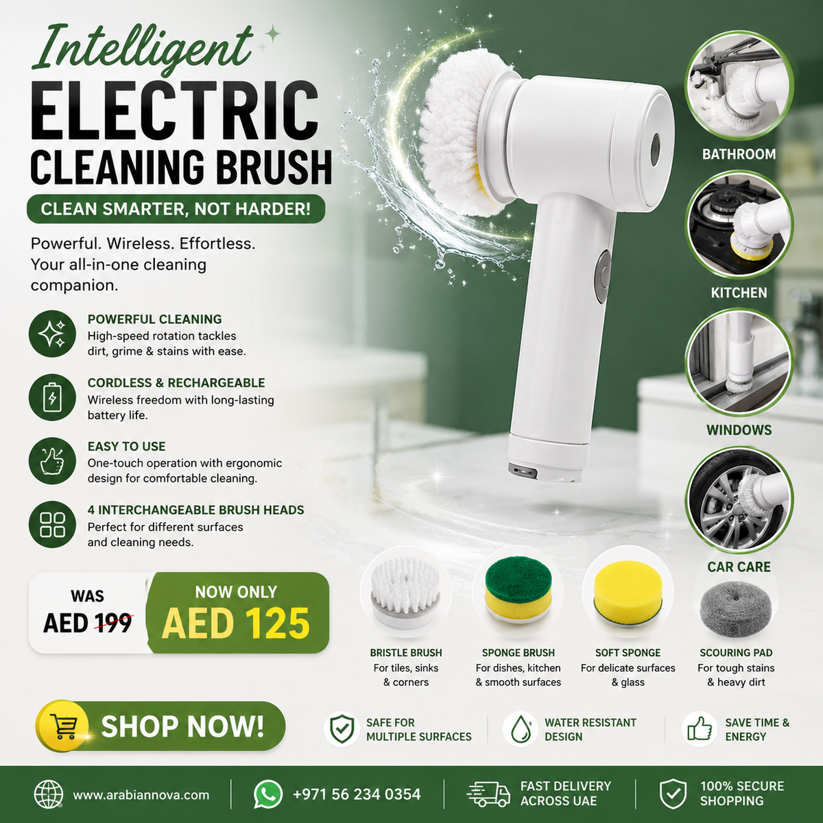 Intelligent Electric Cleaning Brush UAE | USB Rechargeable Waterproof Scrubber for Kitchen &amp; Home