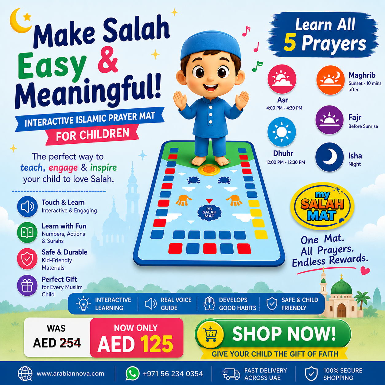 Interactive Islamic Prayer Mat for Children UAE | Kids Salah Learning Mat