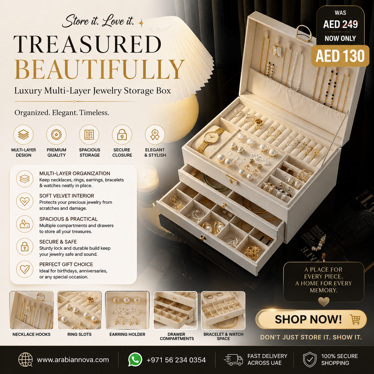 Luxury Multi-Layer Jewelry Storage Box UAE | Premium Jewelry Organizer with Drawers