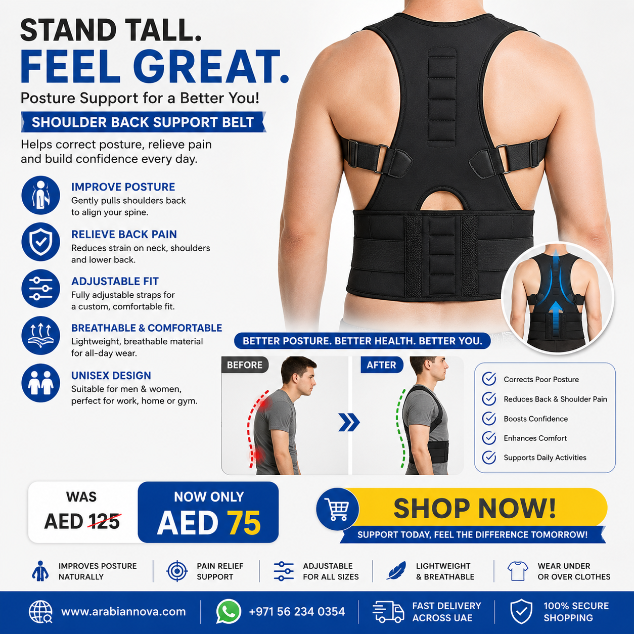 Shoulder Back Support Belt UAE | Adjustable Posture Corrector & Back Support