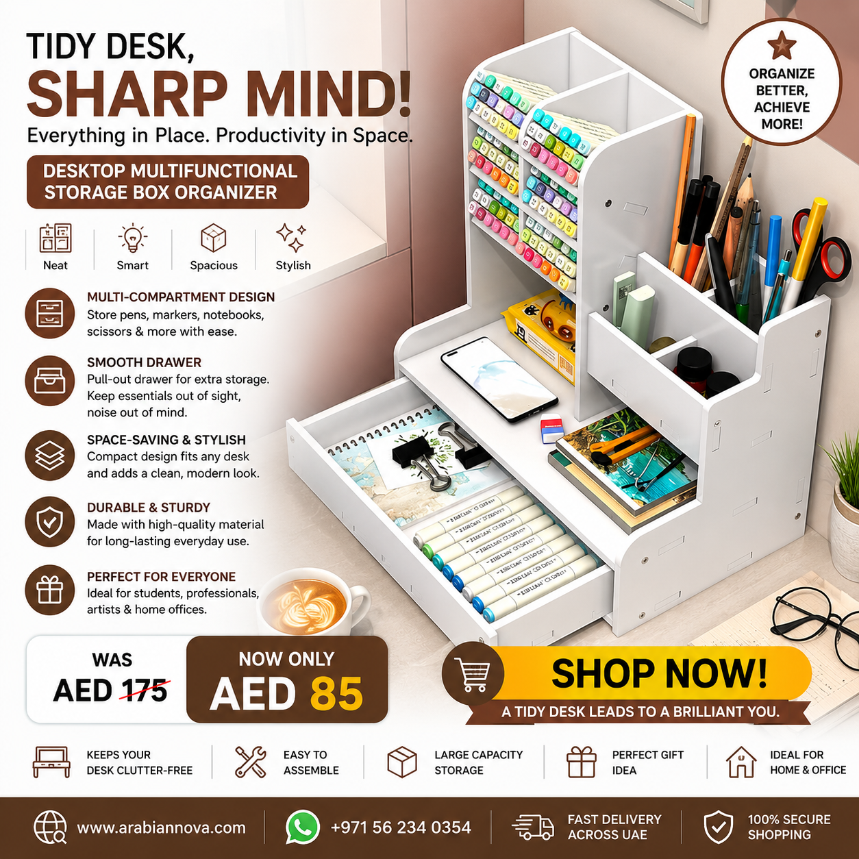 Desktop Multifunctional Storage Box Organizer UAE | Desk Organizer with Drawer