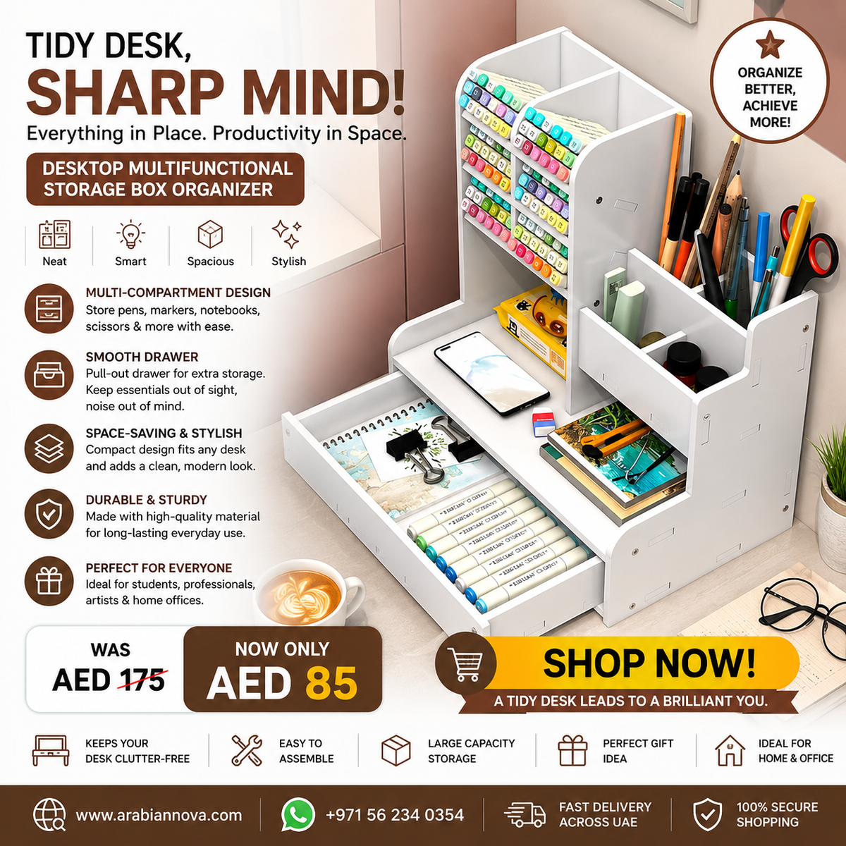 Desktop Multifunctional Storage Box Organizer UAE | Desk Organizer with Drawer