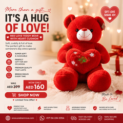 Large Red Love Teddy Bear with Heart Cushion – Premium Romantic Gift in UAE