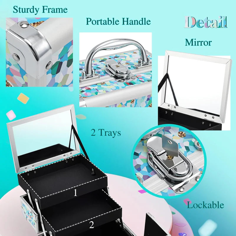 Blue Floral Makeup Case UAE | Lockable Hard Beauty Storage Box