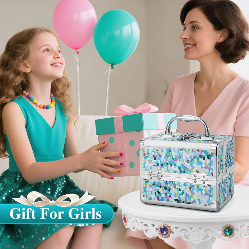 Blue Floral Makeup Case UAE | Lockable Hard Beauty Storage Box