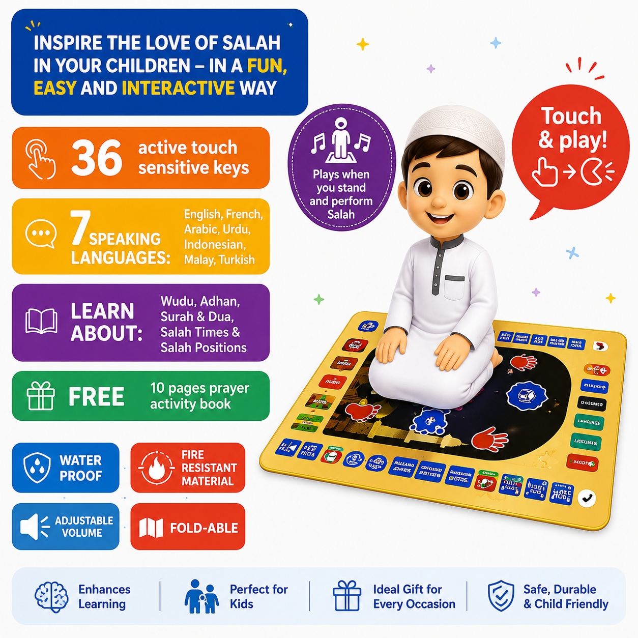 Interactive Islamic Prayer Mat for Children UAE | Kids Salah Learning Mat